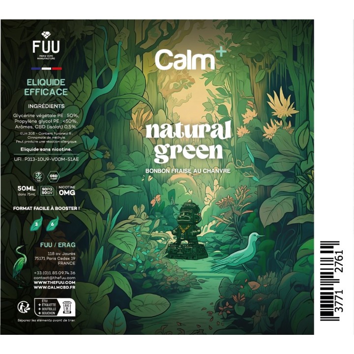 Calm+ Natural Green eliquide au cbd format 50 dans 75 ml - arreter de fumer