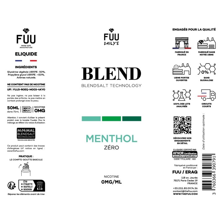 BLEND Zéro Menthol Grand format | Blendsalt Technology | FUU